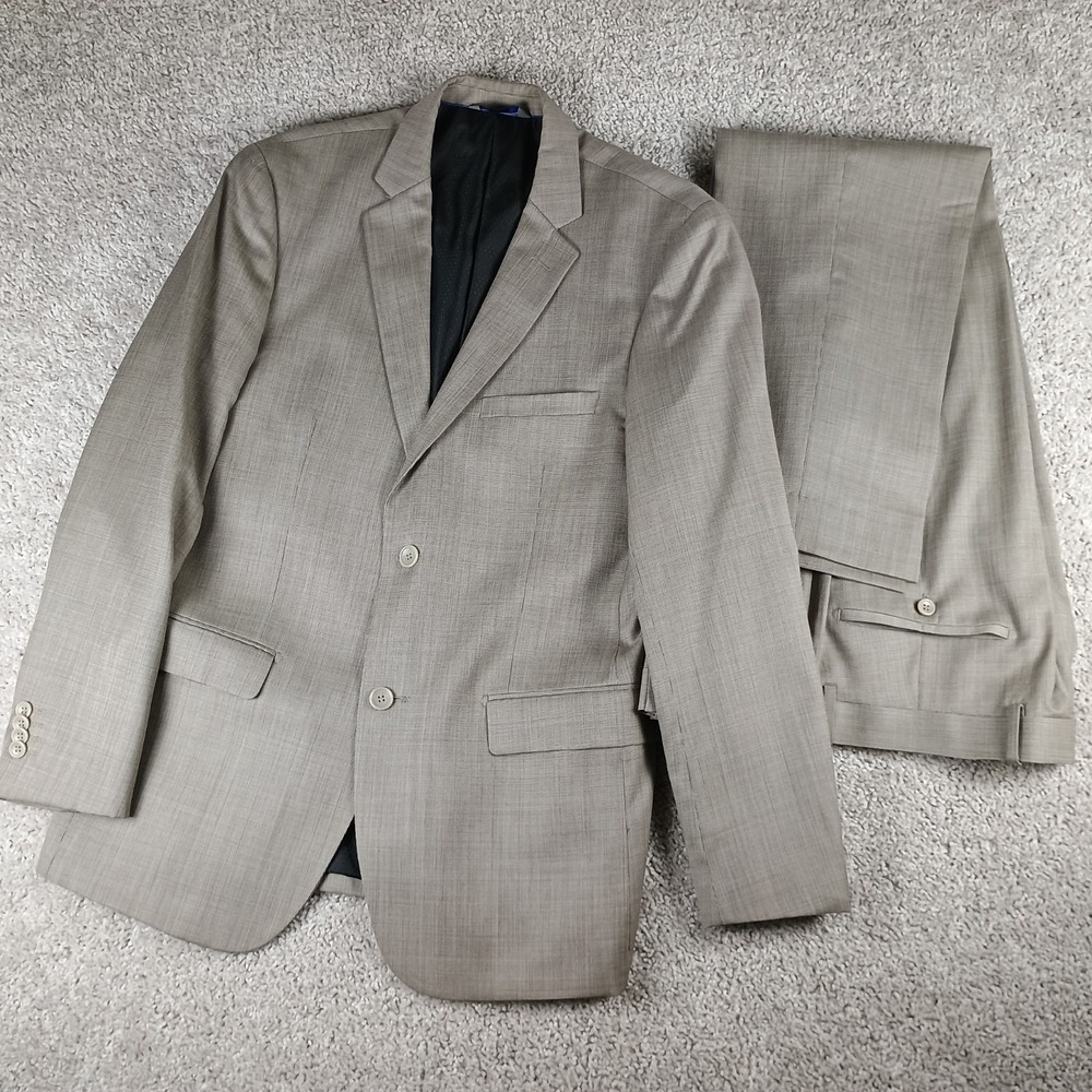 Pronto Moda Snello Men's Suit 40R 34W Tan Super 140s Merino Wool Slim Fit